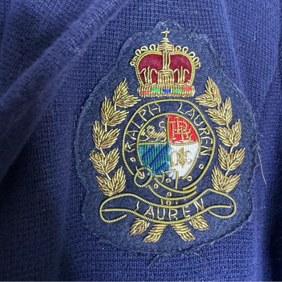 Lauren Ralph Lauren Petite Navy Crest Cardigan Sweater Size Petite Medium PM - Picture 8 of 10